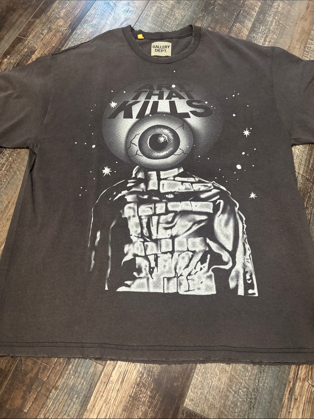 Gallery Dept Black Tee with White Surreal Eyeball Graphic